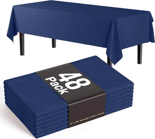 Miniatura 20 de Exquisite Manteles negros para mesas rectangulares, paquete de 48 manteles de plástico desechables de 54 x 108 pulgadas, manteles rectangulares