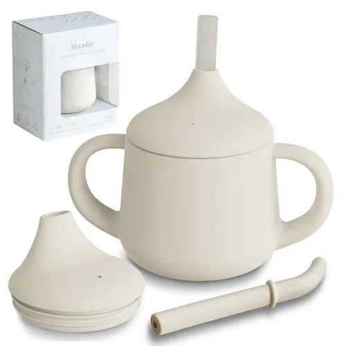 Moonkie Vasos con Pajita de Silicona para Bebés | Copa de Entrenamiento de 3 Etapas Copa con Pajita para Bebés, Niños Pequeños y Niños | 4 oz 1