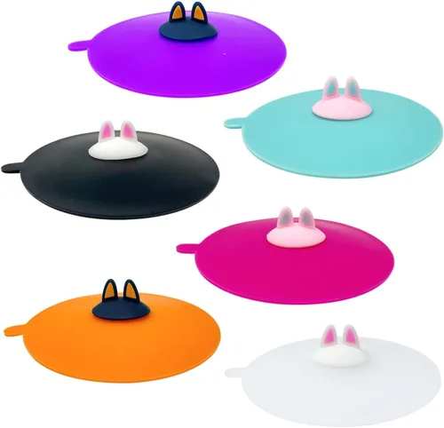 allydrew Tapas de silicona para tazas, antipolvo, a prueba de fugas, para bebidas frías y calientes (juego de 6), orejas de gatito