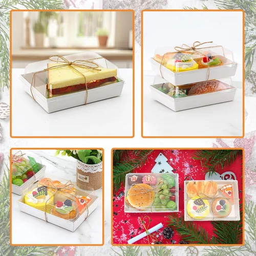 Miniatura 5 de Cajas de charcutería de 7 x 5 x 2.5 pulgadas con tapas transparentes, cajas grandes desechables de postre para panadería, recipientes para llevar