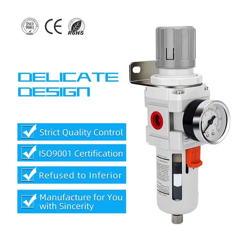 Miniatura 6 de NANPU Regulador de Filtro de Aire Comprimido Combo Piggyback NPT de 1/2", Elemento de Latón de 5 Micrones, Tazón de Polímero, Drenaje