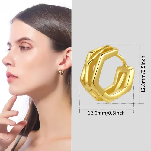 Miniatura 3 de ToHeart Pendientes Huggies de oro para mujer, pequeños aretes de aro de oro