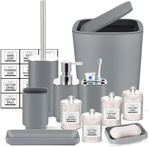 Miniatura 9 de Accesorios de baño verdes, juego de baño de 11 piezas, bandeja, soporte para cepillos de dientes, taza para cepillos de dientes, dispensador