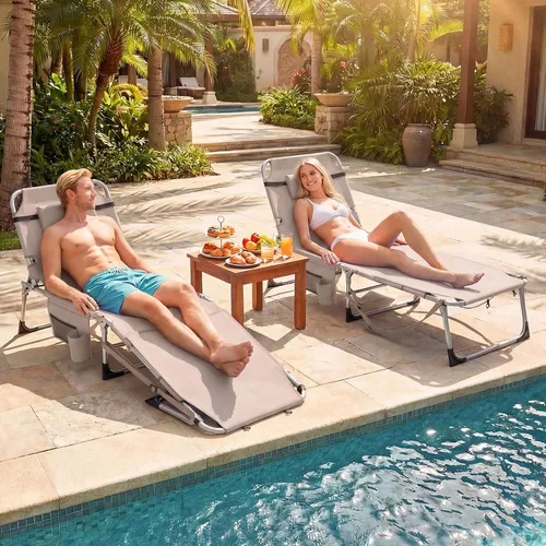 Miniatura 5 de Goplus Silla de bronceado con agujeros para brazos faciales, silla portátil para tomar el sol con respaldo de 4 niveles y almohada para la cabeza