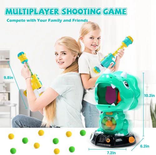 Miniatura 4 de EagleStone Juguetes de disparo de dinosaurios movibles de acción triceratops, juegos de disparos para niños con registro de puntuación LCD y LED