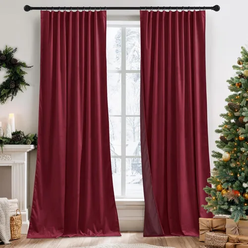 Miniatura 39 de RYB HOME Cortinas elegantes de terciopelo verde de 108 pulgadas de largo, bloqueo de luz, aislamiento térmico, elegantes cortinas de terciopelo