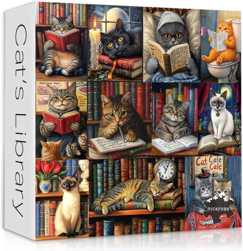 Miniatura 11 de Rompecabezas de gato para adultos, 1000 piezas, rompecabezas de arte abstracto de animales de fantasía, colorido y divertido rompecabezas de gato