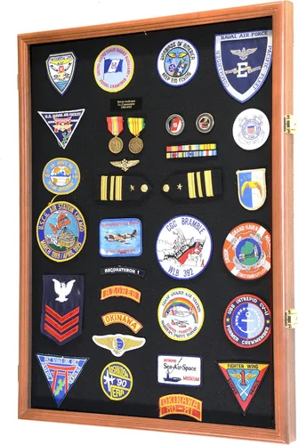 Miniatura 5 de Medallas militares XL, alfiler, parches, insignias, cintas, insignias, banderas, vitrina para gabinete Shadowbox (acabado en madera de roble)