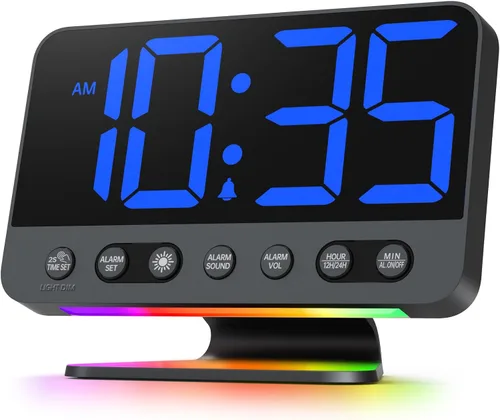Odokee Despertadores digitales para dormitorios: atenuador de brillo número 5 en negrita, fácil de leer en toda la habitación, 5 sonidos de alarma,