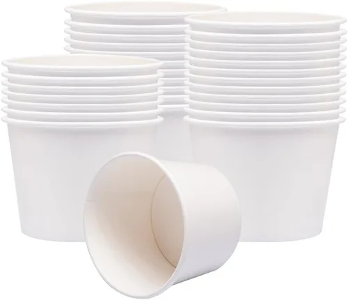 Miniatura 6 de Vasos de papel para helado con tapas de papel, tazas de papel para sopa caliente/fría con tapas (blanco) (40, 8 onzas)