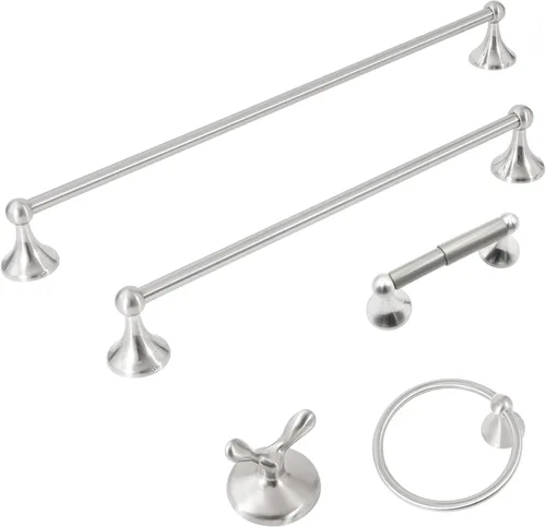 Miniatura 11 de Juego de toallas de baño de 24 pulgadas para montar en la pared, juego de 4 piezas de acero inoxidable duradero con toallero, anillo para toallas
