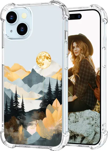 Miniatura 100 de Hungo Funda compatible con iPhone 15 Plus para mujer, diseño floral transparente, lindo, flor azul rosa Rosas Azules