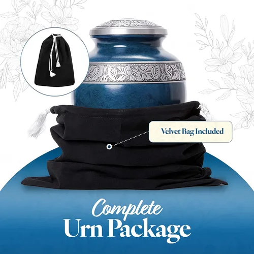 Miniatura 5 de GSM Brands Urna de cremación para cenizas humanas adultas, gran conmemoración funeraria hecha a mano con llamativo diseño azul
