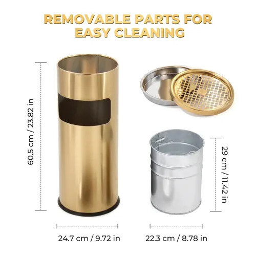 Miniatura 3 de Bote de basura para exteriores, contenedor de basura redondo de acero inoxidable con cubo interior extraíble para desecho, contenedor de basura