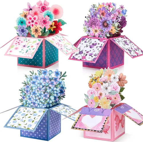 Miniatura 13 de Giiffu Paquete de 3 tarjetas emergentes 3D para el día de la madre, ramo de flores hechas a mano, tarjetas de felicitación con sobres y tarjetas