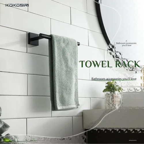 Miniatura 6 de KOKOSIRI Barra para Toallas de Mano en Negro Mate, Accesorios de Baño de Acero Inoxidable, Soporte de Toallas para Pared, para Gabinete de Cocina