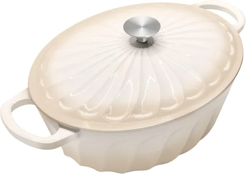 Miniatura 17 de Estofador de hierro fundido esmaltado, horno holandés esmaltado de 3.8 cuartos de galón con asas, sartén estofadora de hierro fundido con tapa