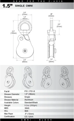 Miniatura 2 de Rock Exotica Omni-Block Swivel Pulley – High-Strength Swivel Pulley with Sideplate Access for Rigging – Made in The USA