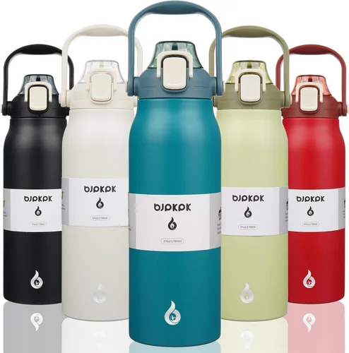Miniatura 17 de BJPKPK - Botellas de agua aisladas con pajita, botellas de agua bonitas de 27 oz con asa, jarra de metal de acero inoxidable sin BPA, frascos 27 oz