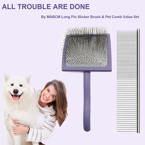 Miniatura 2 de Slicker - Cepillo ergonómico con mango de madera para caniches, Goldendoodles y otros perros de pelo largo (morado)