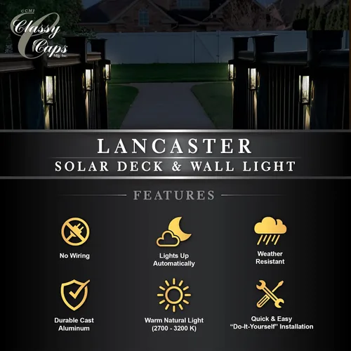 Miniatura 6 de Classy Caps SWL888 - Lámpara Lancaster de aluminio negro para cubierta y pared (paquete de 2) - Iluminación LED solar para exteriores, aluminio