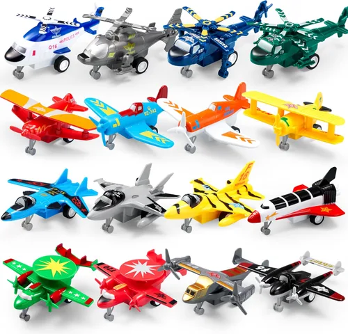 JOYIN 16 piezas de juguetes de avión para niños, helicóptero de avión, aviones incluidos, cazas, bombarderos, regalos para niños pequeños a partir