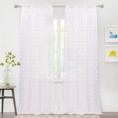 Miniatura 7 de MYSKY HOME Cortinas con pompones rosas de 108 pulgadas, 2 juegos, 52 x 108 pulgadas, bolsillo para barra, moderno, transparente, adulto, unisex
