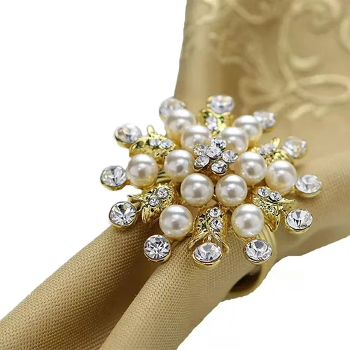 Juego de 12 servilleteros dorados con perlas de diamantes de imitación dorados para cumpleaños y fiesta de boda, reunión diaria, vacaciones,