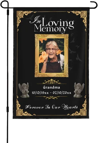 Bandera de memoria personalizada con nombre de foto, fecha, letrero funerario personalizado, bandera conmemorativa personalizable para jardín,