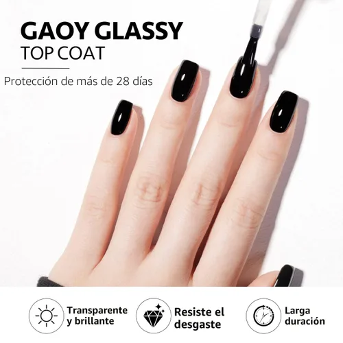 Miniatura 4 de GAOY Juego de 2 capas base y capa base de gel vidrioso de 0.6 fl oz, combinación de base para esmalte de uñas curado con luz UV Capa superior de gel