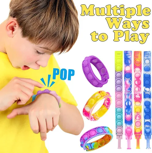 Miniatura 3 de 15 pulseras Push Pop, recuerdo de fiesta para niños, paquete de juguetes para la ansiedad, pulsera para aliviar el estrés para niñas, niños