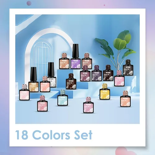 Miniatura 6 de MTSSII Juego de 18 esmaltes de uñas de gel, color nude, rosa, azul, amarillo, kit de esmalte de uñas de gel, compatible con lámpara UV/LED, remojar