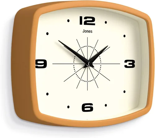 Miniatura 2 de JONES CLOCKS® Reloj de pared de película Reloj retro rectangular 10 pulgadas Amarillo mostaza Aspecto de diseñador fresco de mediados