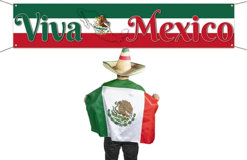 Miniatura 3 de Viva México - Cartel de valla para el Día de la Independencia Mexicana, 16 de septiembre, fiesta patriótica, telón de fondo para cabina de fotos