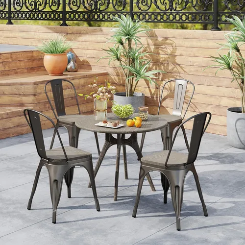 Miniatura 7 de NAFORT Juego de 4 sillas de comedor de estilo industrial, sillas de metal apilables de 18 pulgadas con respaldo alto, asiento de madera