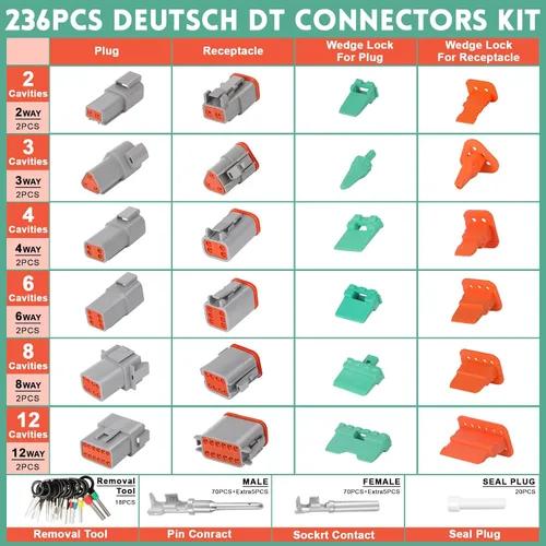 Miniatura 2 de Kit de conectores DT Deustch de 236 piezas con crimpador de cables, 2, 3, 4, 6, 8, 12 pines, enchufe eléctrico automotriz impermeable