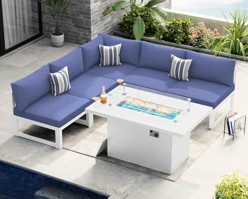 Miniatura 48 de NICESOUL - Juego de 10 muebles de patio extra grandes de aluminio moderno, sofá para exteriores con asiento de 29" de profundidad y ancho, 500 lbs