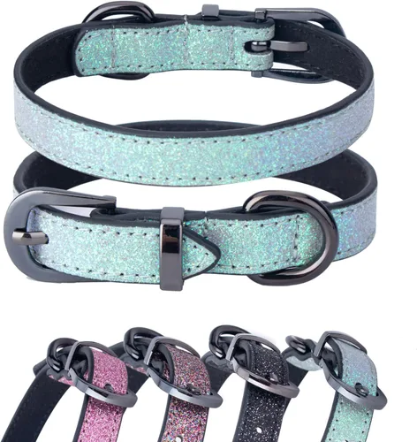 Bling - Collar de piel con purpurina para perros pequeños y medianos, hembra, gato, deslumbrante, collar de perro XS y S para niños y niñas