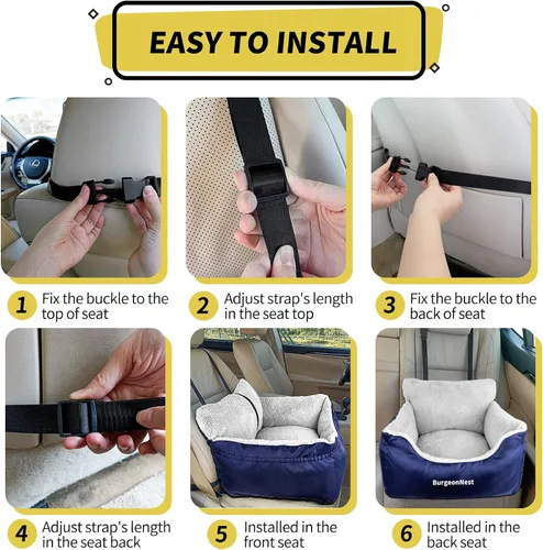 Miniatura 6 de BurgeonNest Asiento de coche para perros pequeños, totalmente desmontable y lavable, asientos para gatos menores de 25 libras, asientos suaves