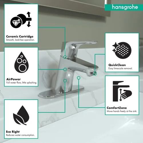 Miniatura 4 de hansgrohe Focus Modern Upgrade - Grifo para lavabo de baño de 1 manija y 1 manija de 15 pulgadas de alto, color cromado, 04510000, 0.375