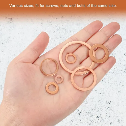 Miniatura 4 de uxcell Arandela Plana M6, 50 Piezas Arandelas de Anillo Plano de Cobre de 12mm de Diámetro Exterior Junta de Sellado de Metal para Tornillos, Pernos