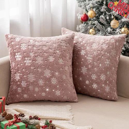 Miniatura 18 de MIULEE - Juego de 2 fundas de cojín decorativas de Navidad, hechas de piel sintética suave con copos de nieve plateados y brillantina, para Verde