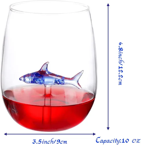 Miniatura 6 de Copas de vino de color azul Shark 3D (juego de 2), copas de vino tinto personalizadas, regalos modernos para amantes de los tiburones para mujeres