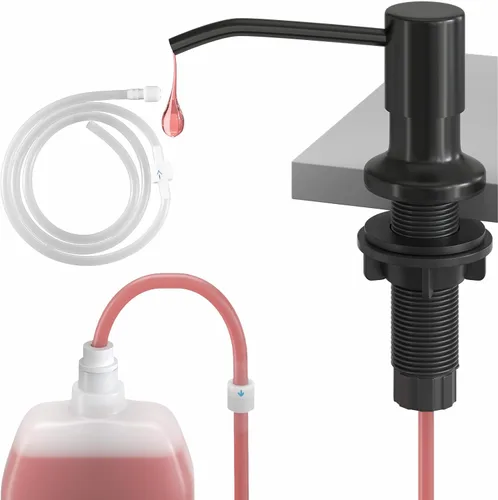 OHiHi - Dispensador de jabón para fregadero de cocina con tubo de extensión de 47 pulgadas, base de cabezal de bomba ancha, sin fugas de agua, sin