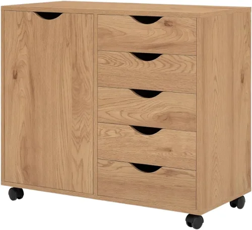 Miniatura 17 de Cajón de 5 cajones con gabinete de 2 estantes, negro, almacenamiento inteligente, perfilado con divisores ajustables, ruedas con cerradura
