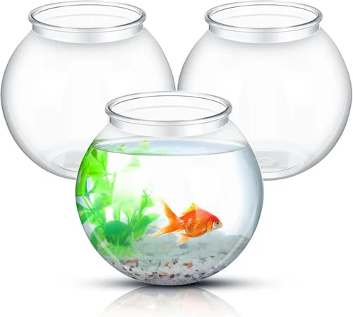 Mifoci 3 peceras de plástico transparente de 100 onzas Goldfish Bowl multiusos redondo de escritorio para acuario transparente para el hogar,