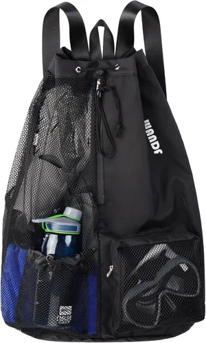 Miniatura 23 de WANDF Mochila de Malla con Cordón para Natación, con Bolsillo para Artículos Húmedos, para Natación, Gimnasio y Equipo de Entrenamiento Rojo