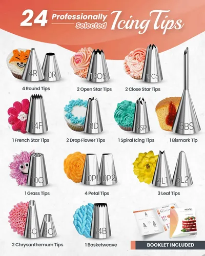 Miniatura 3 de RFAQK Juego de 700 piezas para decoración de pasteles con suministros para hornear - Soporte giratorio para pasteles para decorar con moldes