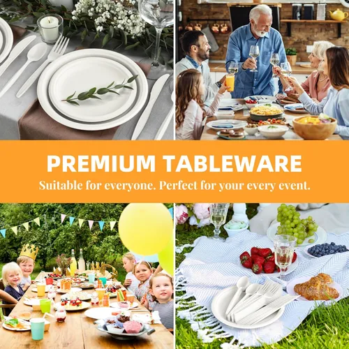 Miniatura 7 de Tenedor 100% compostable, 7 pulgadas, 150 tenedores desechables de almidón de maíz, cubiertos resistentes con certificación BPI, utensilios