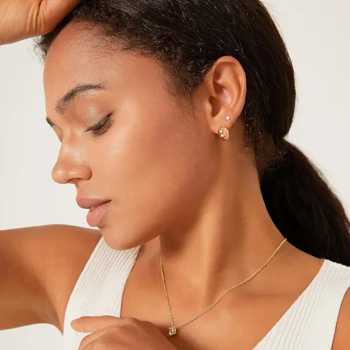 Miniatura 6 de Aretes de aro pequeños chapados en oro de 14 quilates con poste de plata de ley Aretes de oro grueso con cúpula para mujer